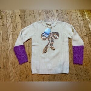 Hatley Gold bow fluffy sleeve sweater sequin new with tags